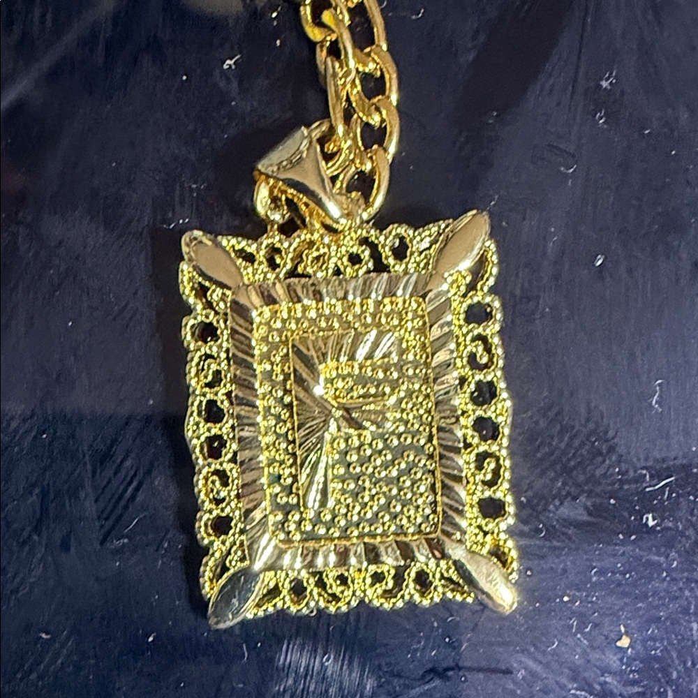Gold Chain Necklace With Rectangular Pendant “F” - image 2